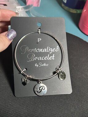 Initial P Silver Charm Bangle Bracelet Great Wolf Lodge Swibco NWT
